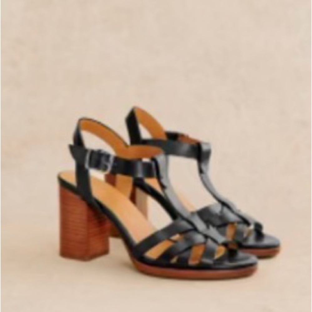 Sezane Florence Sandals Smooth Black Heritage - Size 8